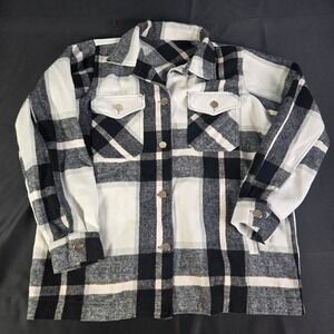 Buffalo Check Plaid Flannel Shirt Jacket Black White Oversized Button Up Shacket